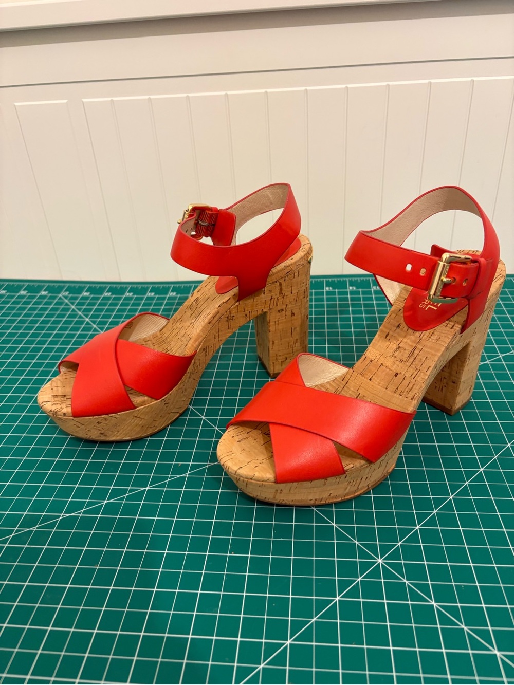 MICHAEL Michael Kors Red Cork Platform Sandals with Ankle Strap